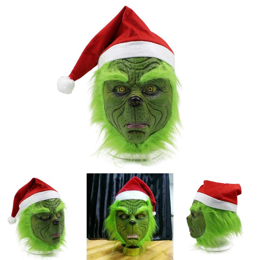 Rascal Grünes Monster Der Grinch Maske Mit Weihnachtsmütze Für Erwachsenen Cosplay Spaß