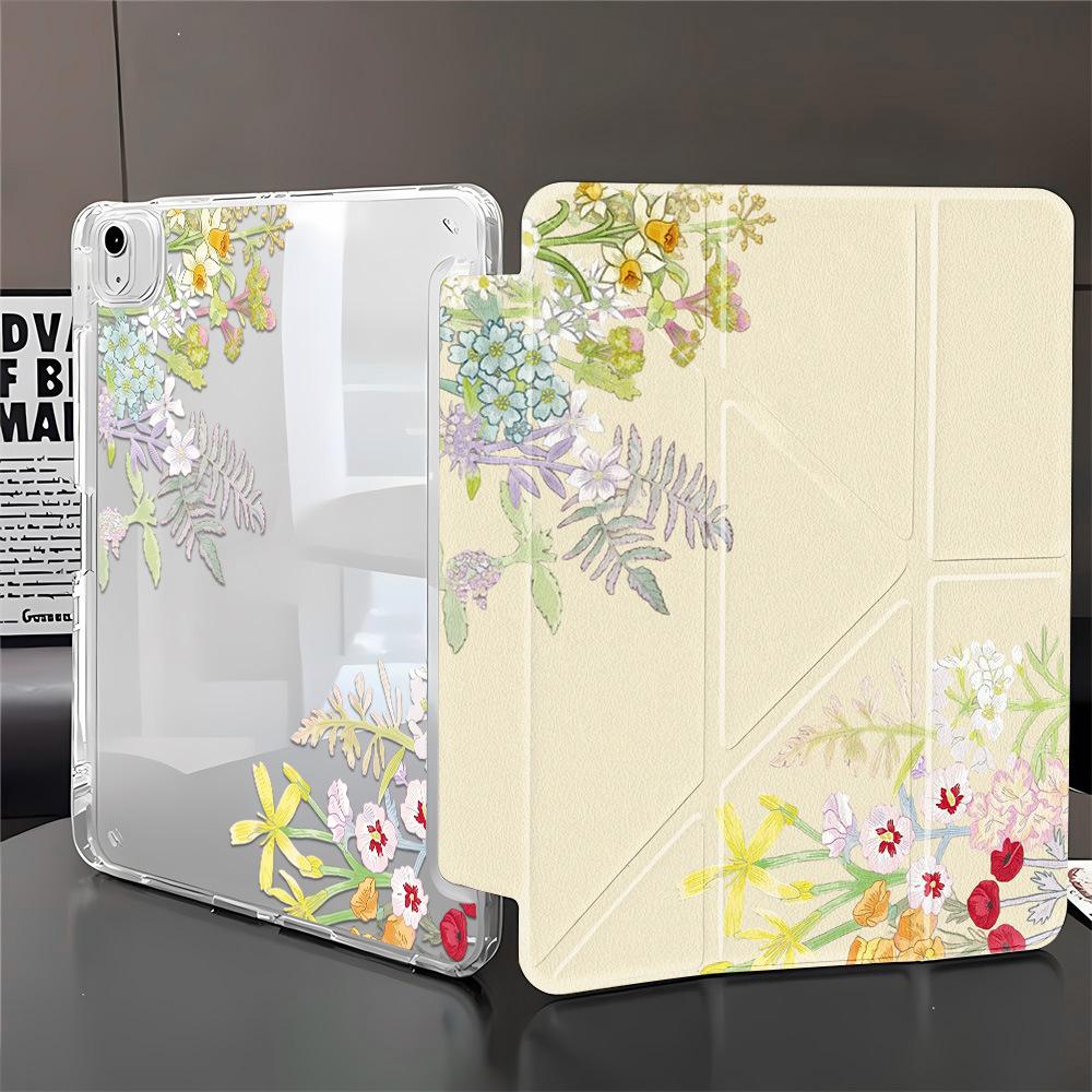 Small Fresh Flowers Are Suitable for iPadPro 11-inch Y Folded Edge Sticker, Flat Protective Case, Anti-drop Soft Case with Pen Slot