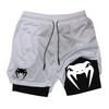 Snake Print 2 In 1 Workout Running Shorts for Men Gym Performance Shorts with Phone Pocket Towel Loop Sport Athletic Activewear