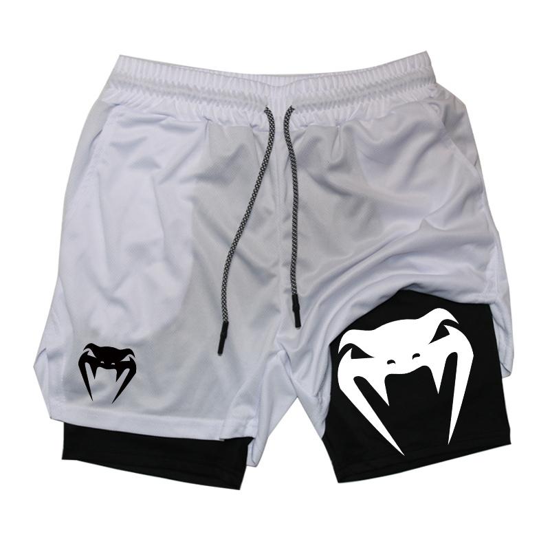 MDHAO xin nan zhuang  3D txu Slangenprint 2-in-1 Trainings- en Hardloopshorts voor Mannen Sportschool Prestatieshorts met Telefoonvakje Handdoeklus Sport Atletische Sportkleding M wit