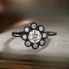 1Pc Plated Gun Black Ring, Retro Exaggerated Inlaid Synthetic Zircon Ring, Simple and Fashionable