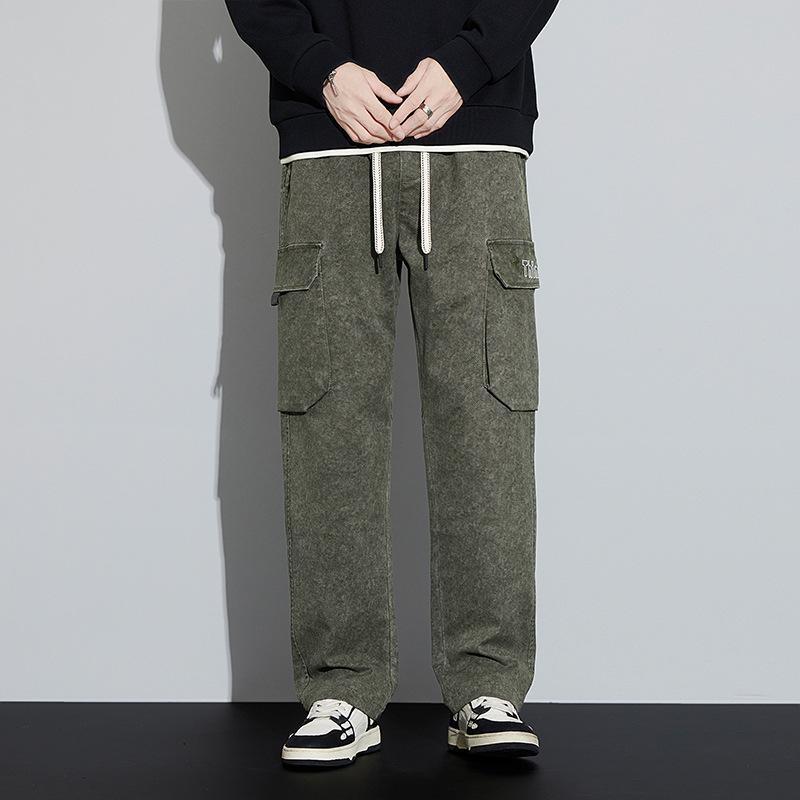 Men's Retro Wide-Leg Multi-Pocket Outdoor Pants for Running, Climbing, and Hiking