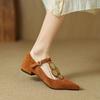 New Women's Casual Single Shoes, Light Mouth Comfortable Soft Sole Pointed Buckle Four Seasons Wear Women's Shoes Solid Color Rubber Sole Single Shoes