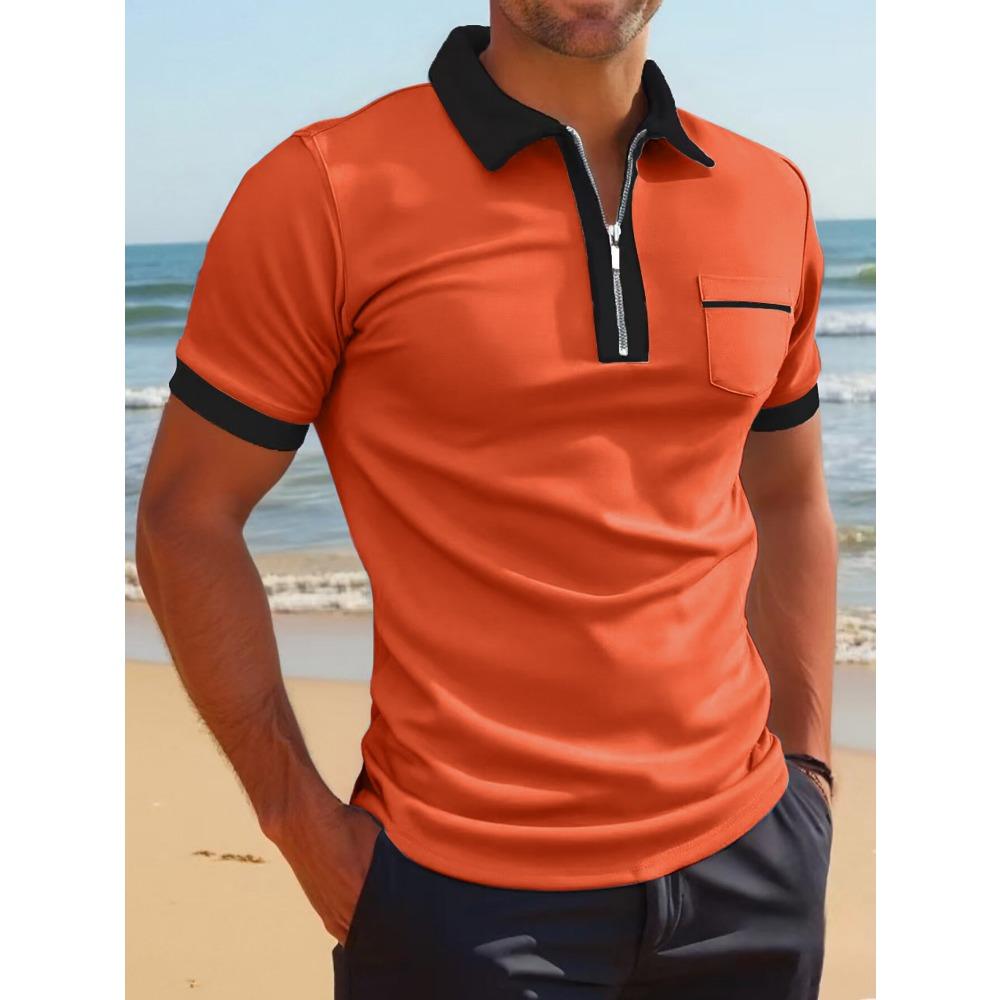 Men's European and American Pocket Fashion Casual Slim Fit Lapel New Polo Shirt