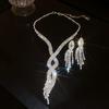 French high-end zircon butterfly fringed earrings necklace set niche temperament collarbone chain light luxury fashion jewelry