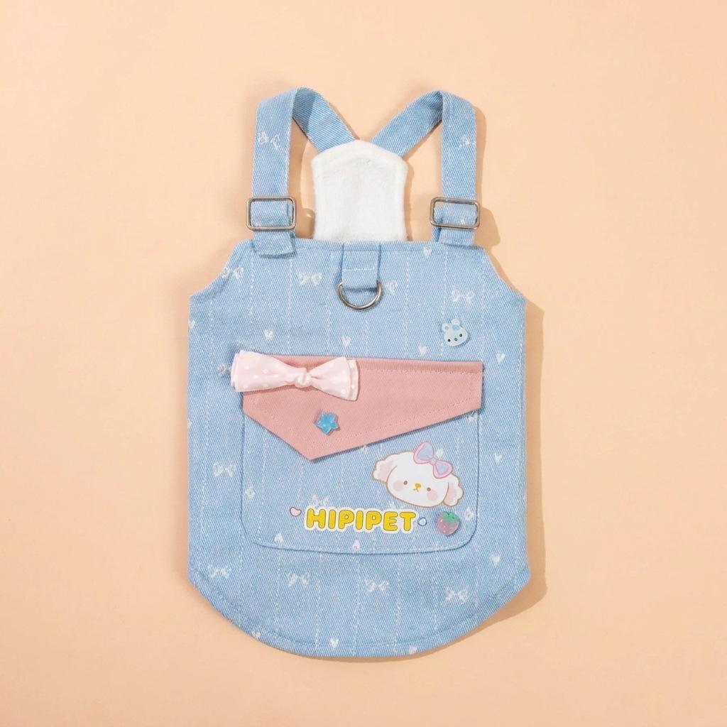 Autumn and winter velvet denim overalls two feet sleeveless medium and small dog dog clothes cat clothes go out traction anti-lost