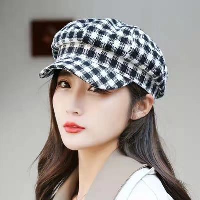 Keep Warm Women Painter Hat Small Fragrant Style Women Octagonal Cap Plaid Beret Hat  Outdoor