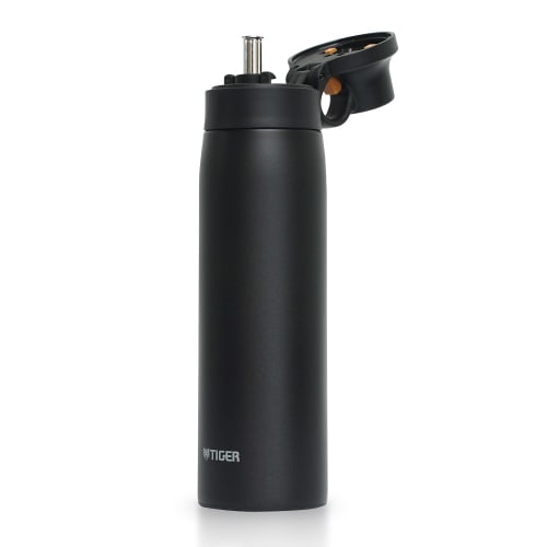 Tiger Thermos Water Bottle, 500ml, with Stainless Steel Straw, Vacuum Insulated, Keeps Drinks Cold, Can be Used as a Tumbler, Matte Black, MCS-A050KM