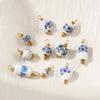 2 Pcs 304 Stainless Steel & Ceramic Charms Geometric Plum Flower Blue Printings For DIY Jewelry Necklace Earrings Keychains