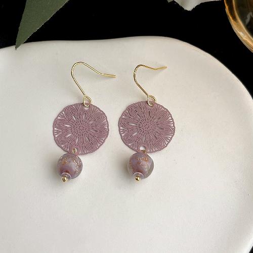 Retro oil painting flower earrings French super fairy purple oil drop earrings high-end earrings