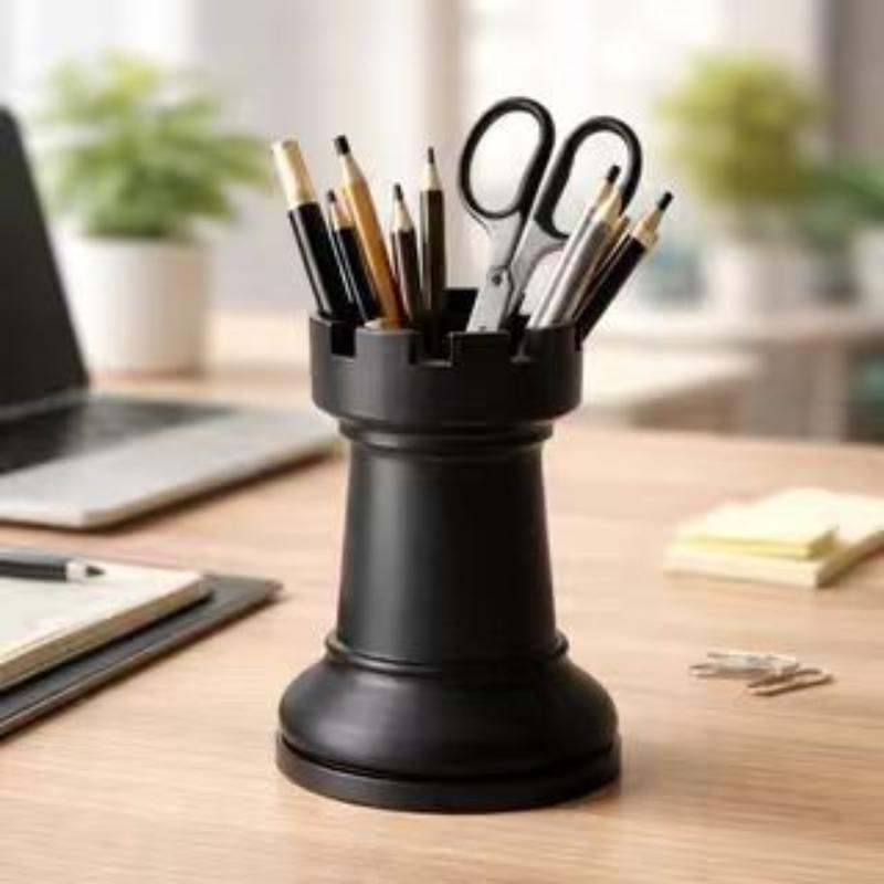 Plastic Chess-Formed Pen Holder and Multifunctional Vase for Office and School Supplies