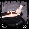 Realistische Halloween-Skelettfigur mit Kerze und Mini-Sarg-Schädel-Ornament für Horror-Mottoparty-Zubehör