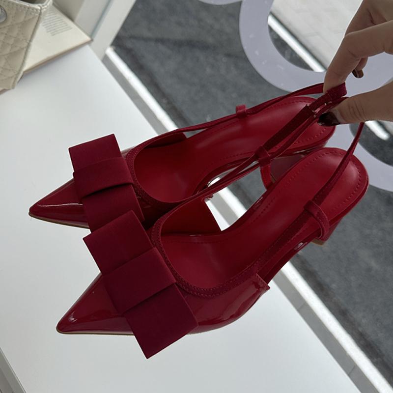 

Eilyken Street Style Fashion Pointed Toe Butterfly knot Pumps Women Elegant Square Heels Banquet Mule Spring Shoes 35 червоний