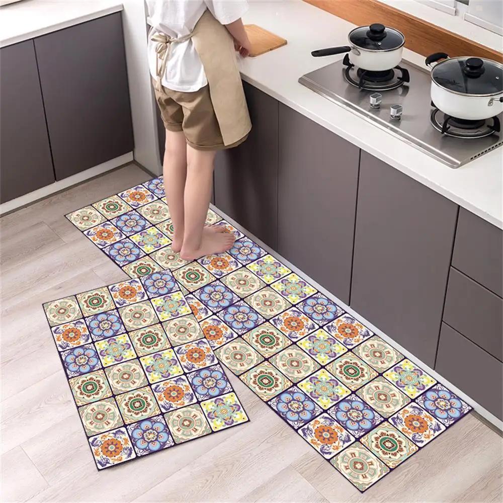 Black White Moroccan Pattern Kitchen Mat Non-Slip Machine Washable Rug Set for Home Decor Anti-Fatigue Floor Mats