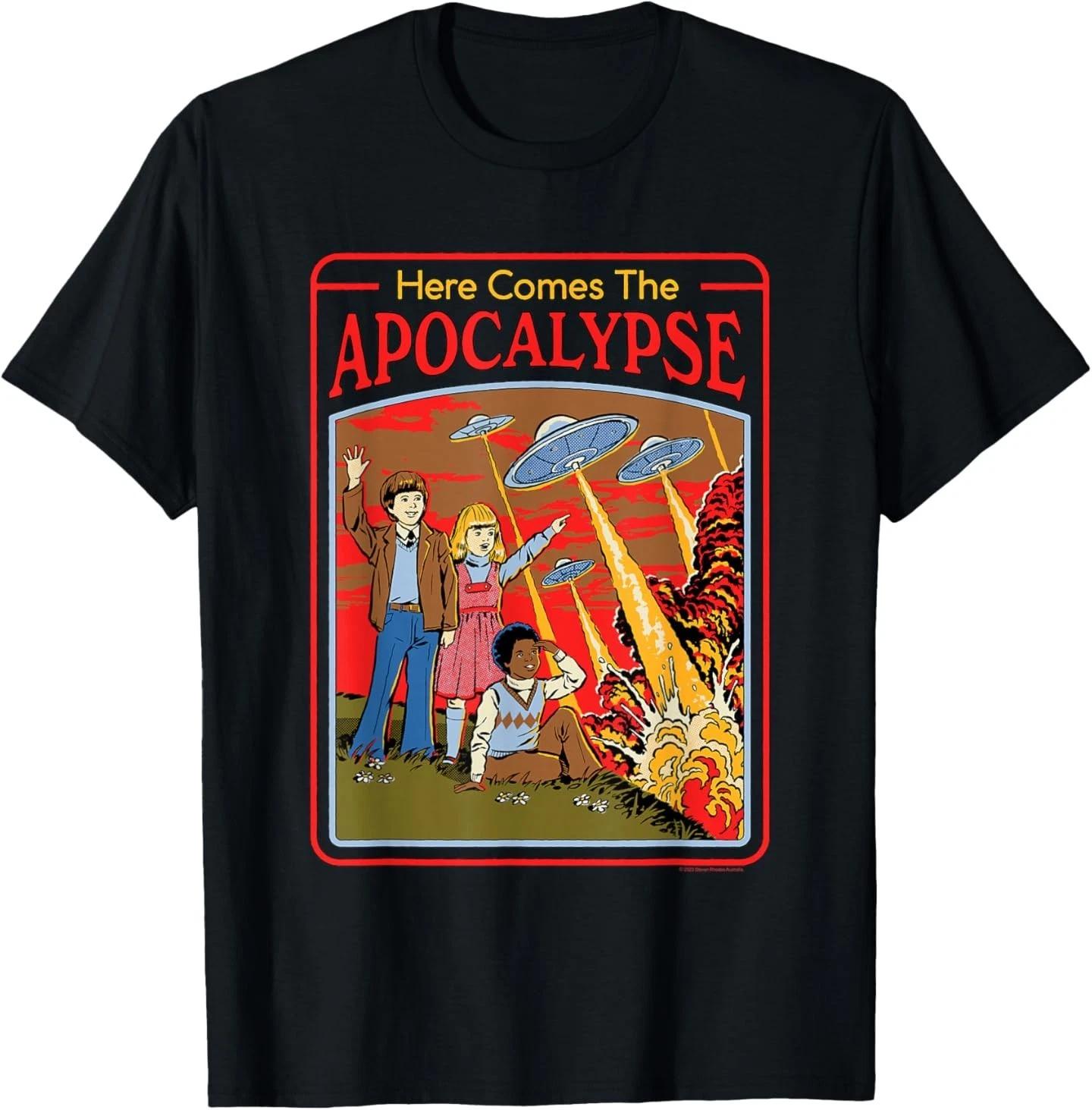 Steven Rhodes Here Comes The UFO Apocalypse Retro Dark Humor T- Shirt 3XL