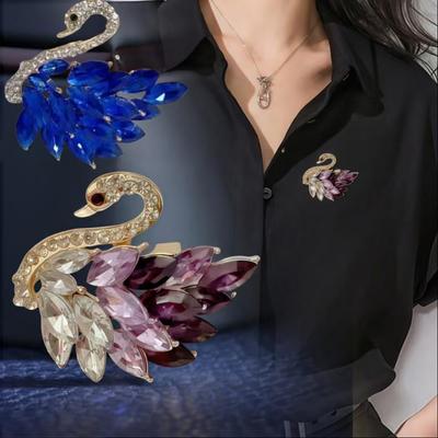 Disponibile 2025 Nuova Moda Lega Strass Cigno Spilla Vintage Cristallo Spilla