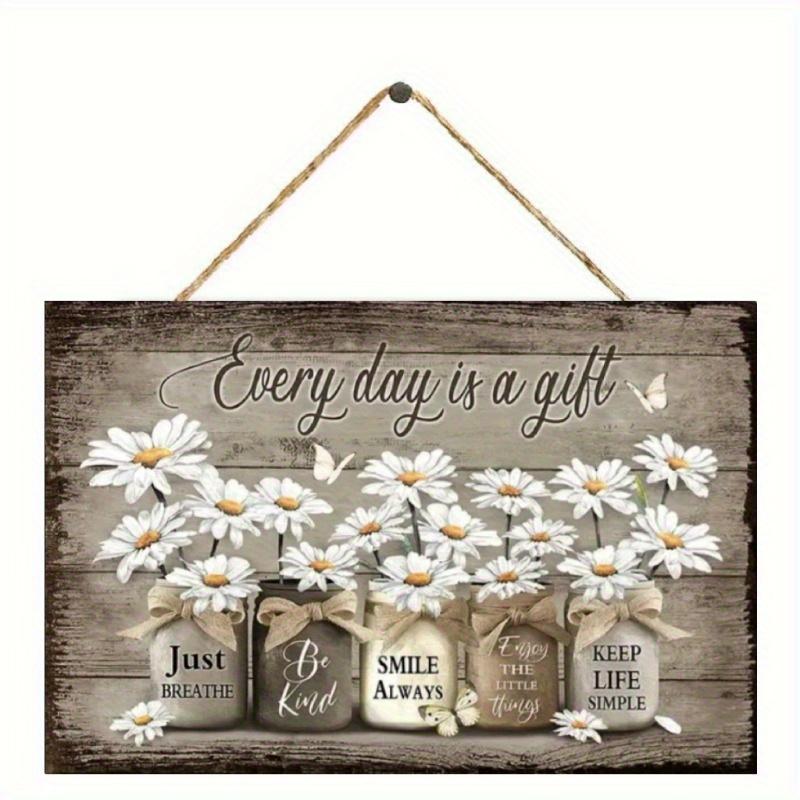 

1 шт. 2D плоская деревянная табличка 30*20 см, деревенская деревянная подвесная табличка с вдохновляющими цитатами и дизайном цветка ромашки, домашний настенный декор для гостиной 30*20cm