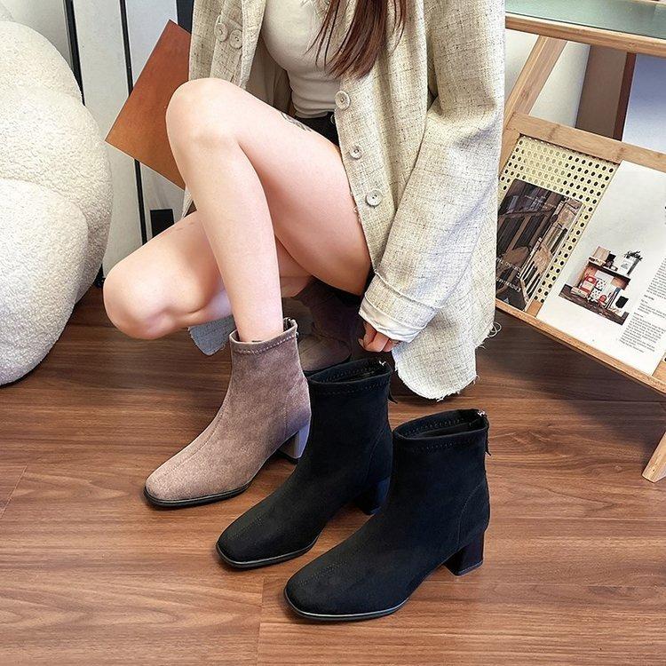 Coarse-cuffed Women's Shoes - New Style - Winter and Autumn Insulated Short Boots - High Heels