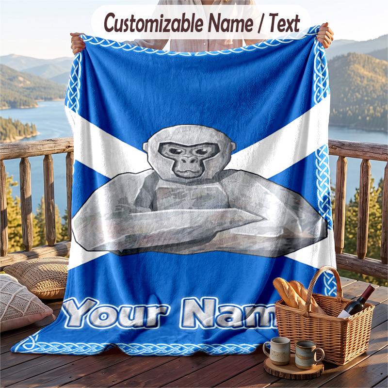 Gorilla Tag cartoon Flannel Blanket, Personalized Custom Name Text, Soft Warm Plush Throw Blanket For Gift