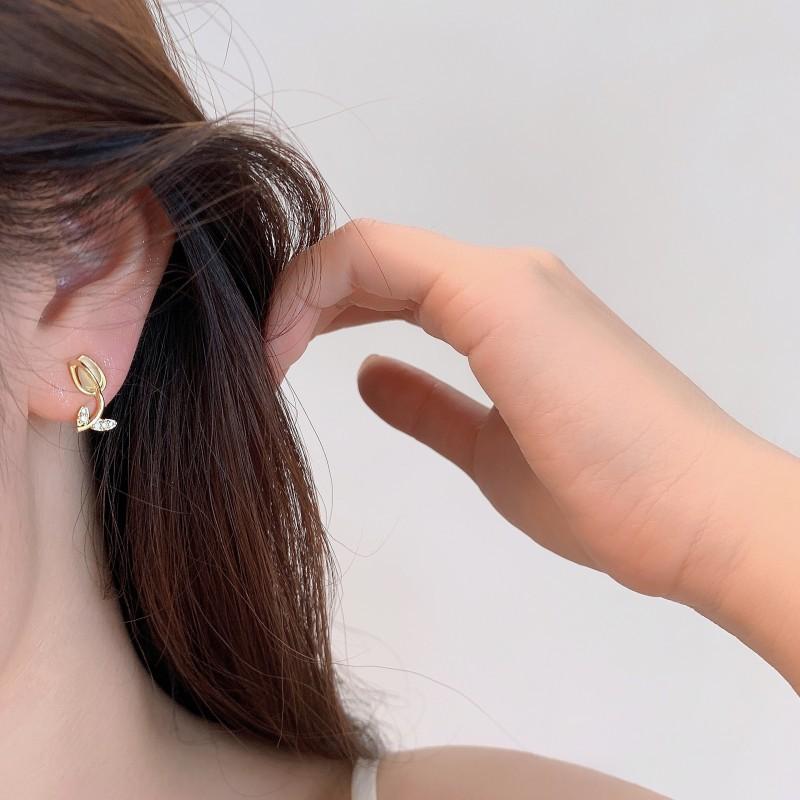Orecchini a lobo Occhio di Gatto Nuovi Orecchini Fiore di Tulipano Gioielli di Lusso Leggero di Fascia Alta