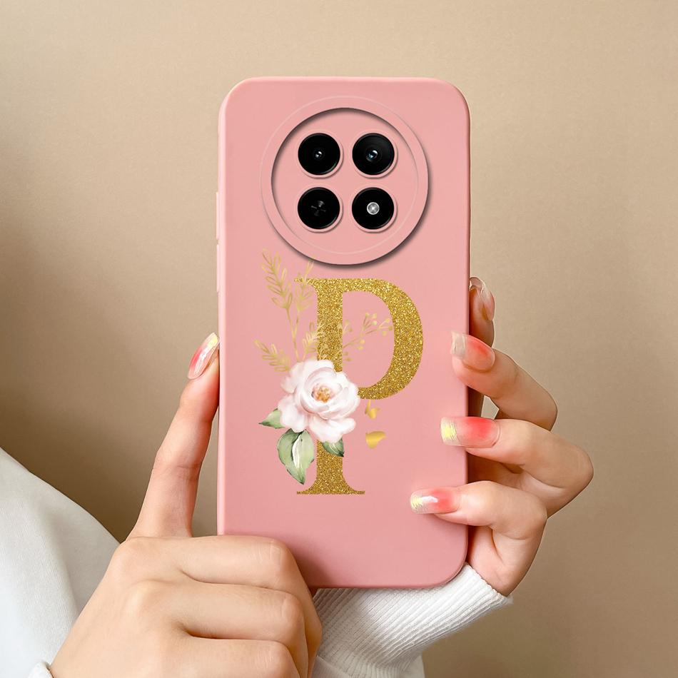 Cases For OPPO Realme12 12x 5G Elegant Rose Letter Soft Liquid Silicone Lens Protective Back Covers For Realme 12 X Bumper Funda