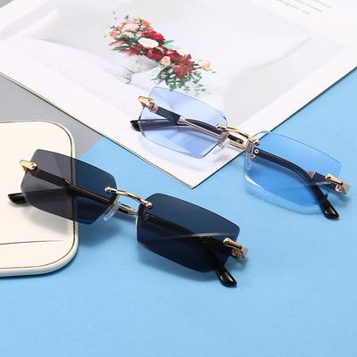 Modische randlose rechteckige Sonnenbrille Beliebte Damen Herren Shades Kleine quadratische Sonnenbrille für weiblich männlich Sommerreisen Oculos