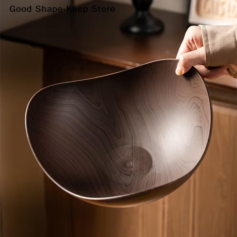 Large Plastic Party Table Salad And Fruit Bowl, Suitable For Parties And Gatherings.Candy Container, Wood Grain Finish