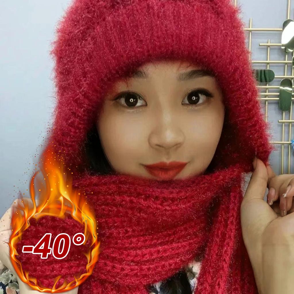 The new padded and thickened scarf all-in-one wind and snow cap fall and winter squirrel velvet wool cap warm net red cap