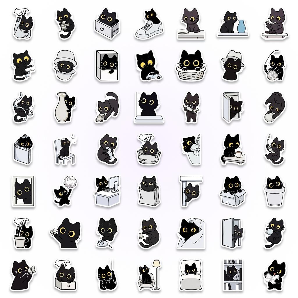 50Pcs/Set Funny Black Cats. Yellow Eyes Series 02 Stickers DIY Fashion Waterproof Doodle Decals Stickers