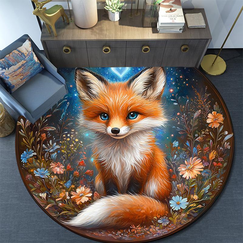 Magical Fox Round Area Rug,Carpet Rug for Living Room Bedroom Sofa Playroom Decor,Non-slip Floor Mat