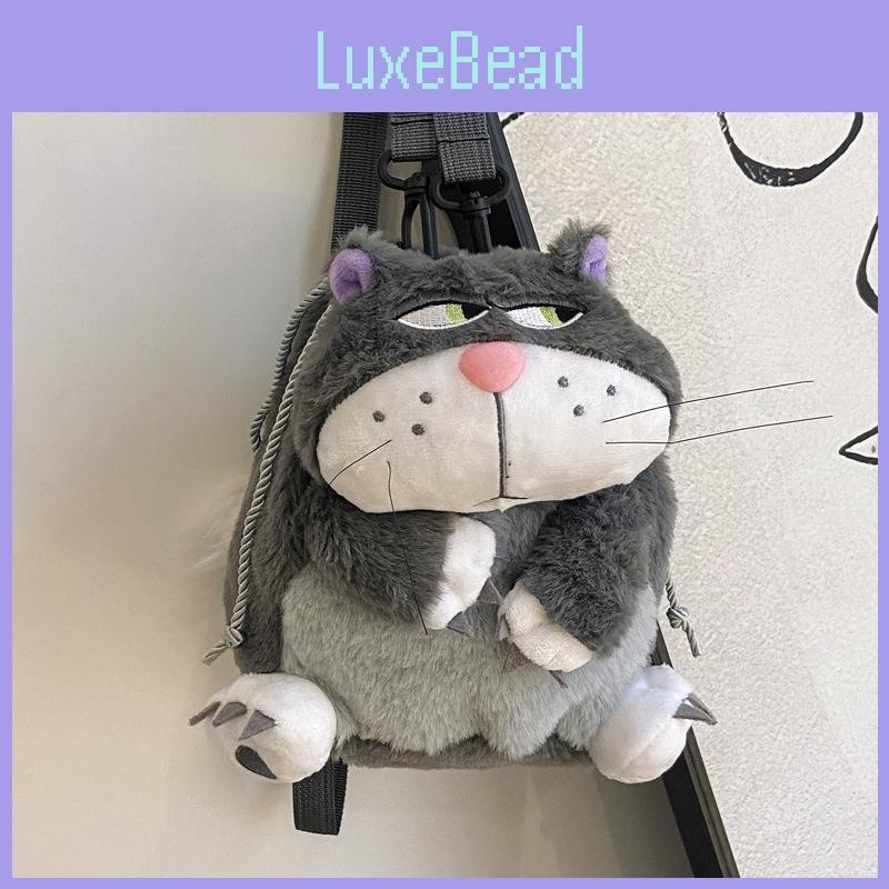 Lucifer Cartoon Cat Plush Shoulder Bag With Drawstring Closure For Use Daily