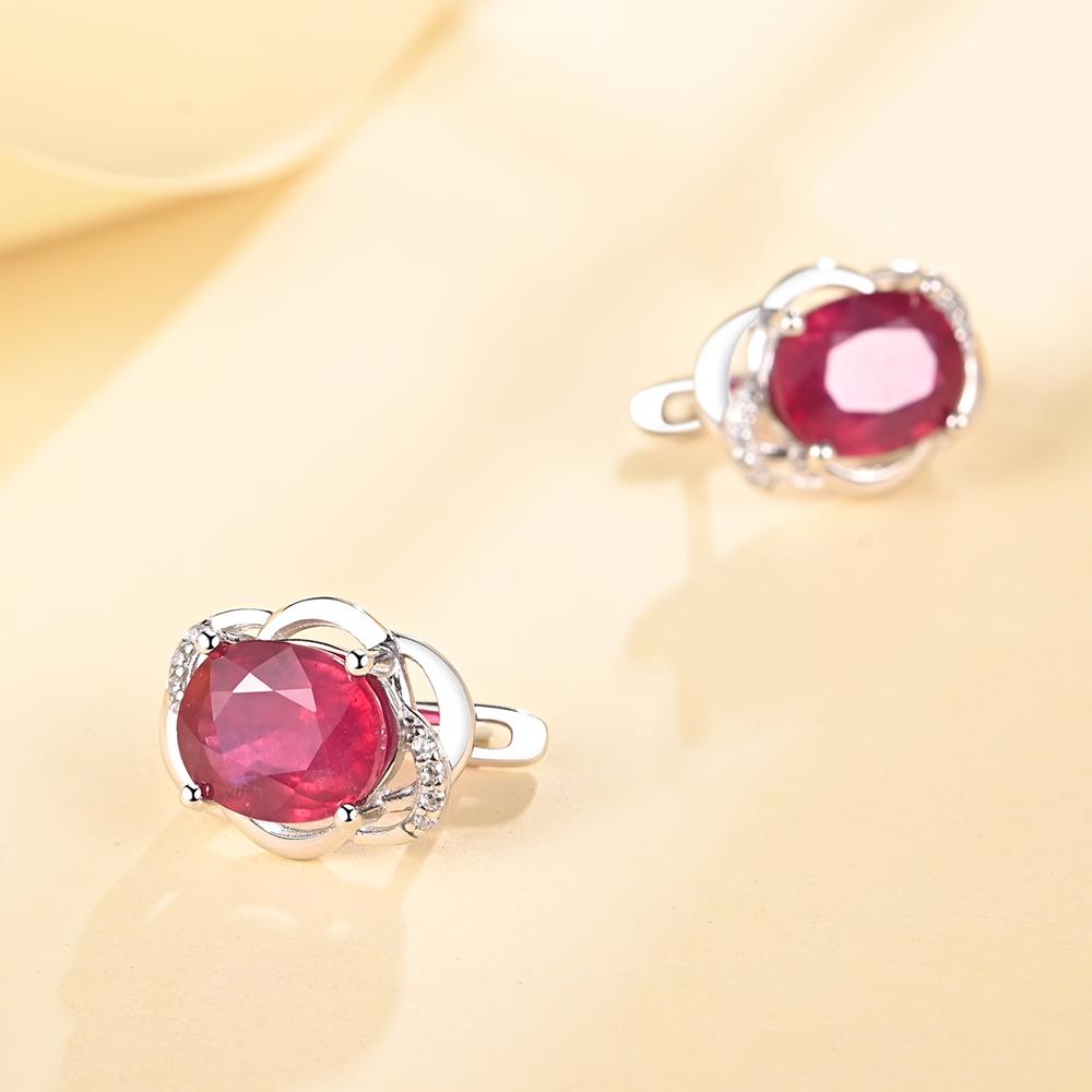 925 Sterling Silver Light Luxury Fashion Natural Filled Ruby Earrings Ov8*10mm 7ct for Women's Engagement Anniversary Gift