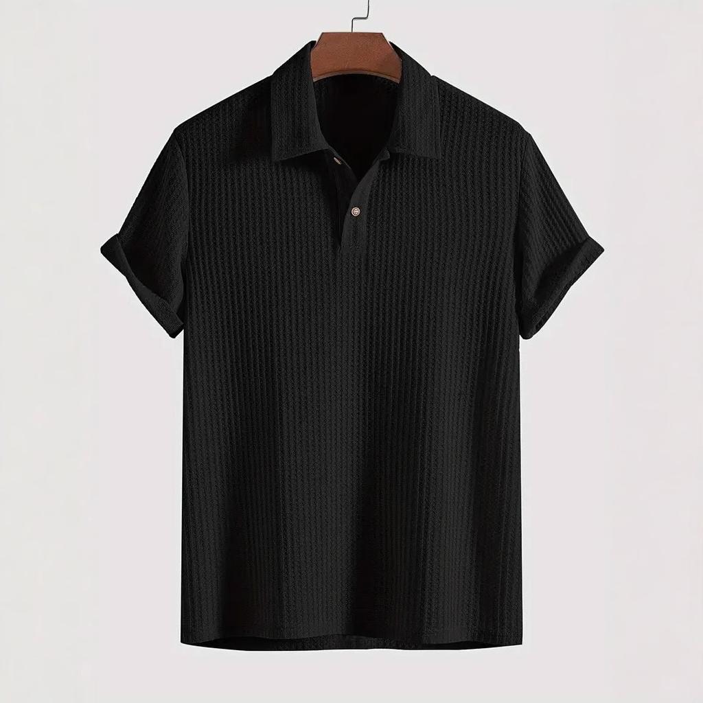 Men's Fashion Knitted Polo Shirts Short Sleeve Turn-down Collar Colid Color Simple T-shirt Top