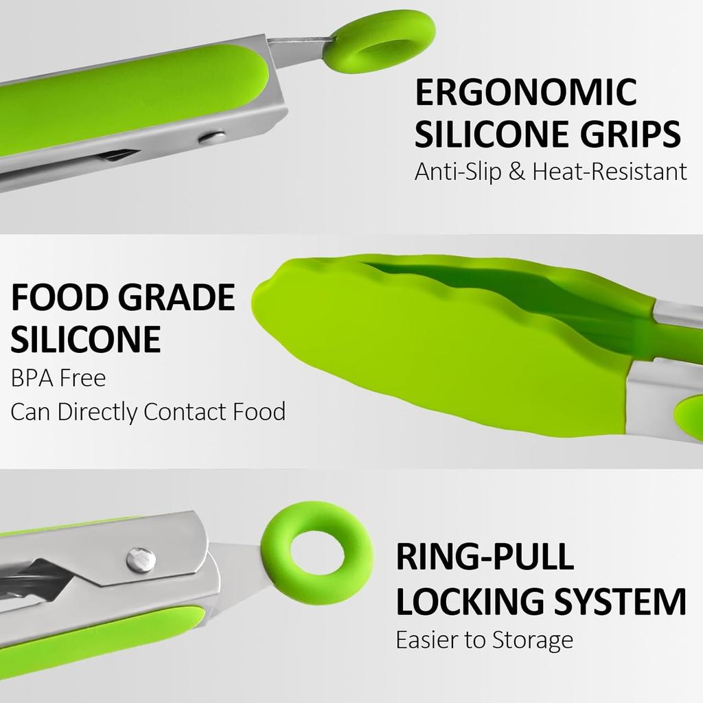 9 Pieces Silicone Tongs for Cooking 7,9,12 inches Kitchen Tongs with Silicone Tip Stainless Steel Heat Resistant Cooking Tongs for Food Grill Salad