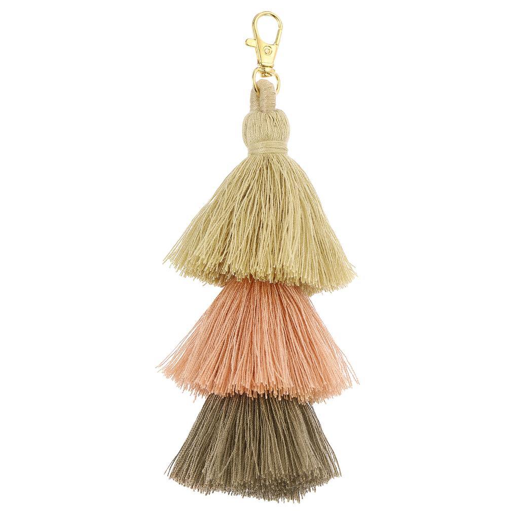Tri-Layered Tassels 6.7Inch Tassel Bag Charm Bohemian Keychains Handmade Tassel Keychain for DIY Projects
