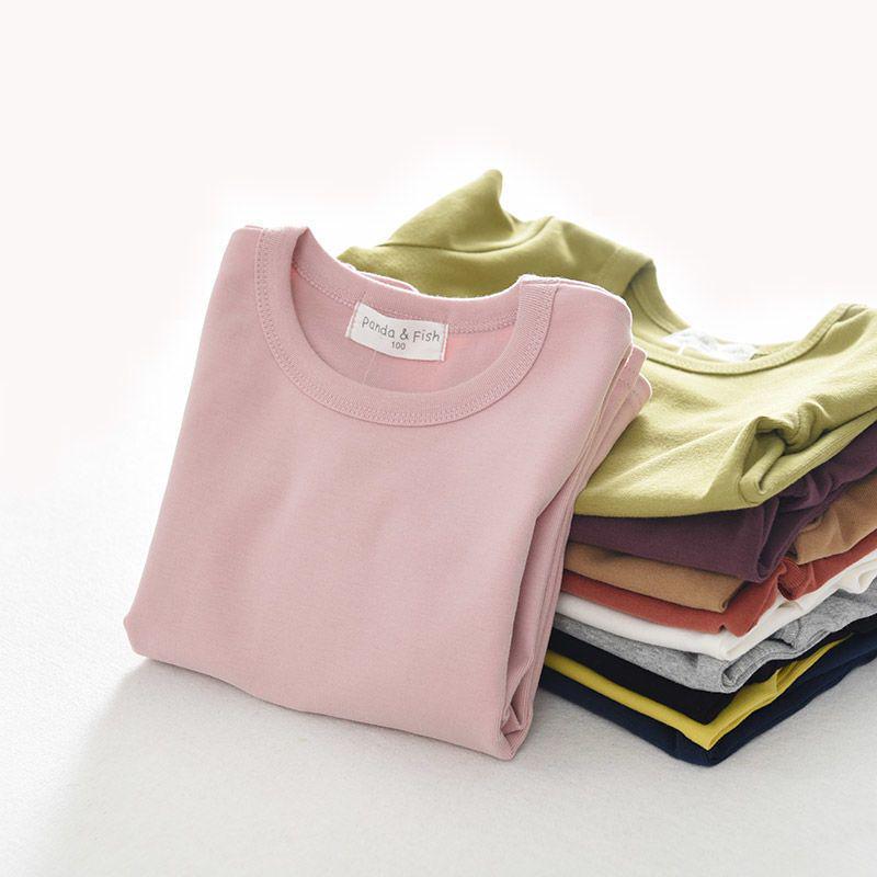Dětské elastické bavlněné tričko s dlouhým rukávem - Bonbónová barva podzimní oblečení