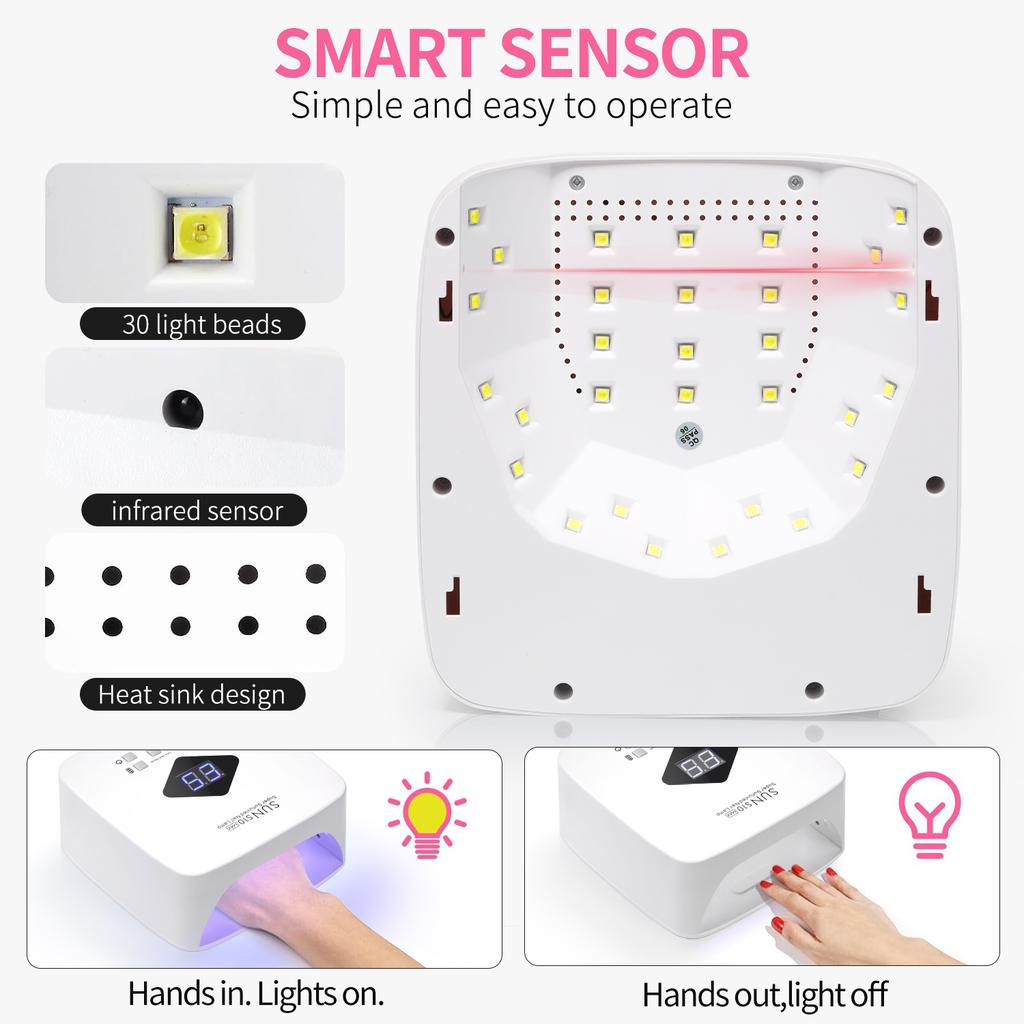 120W UV LED Nail Lamp Professional 30 LEDs Nail Dryer with 3 Timer Settings Rechargeable Manicure Lamp for Curing All Nails Gel