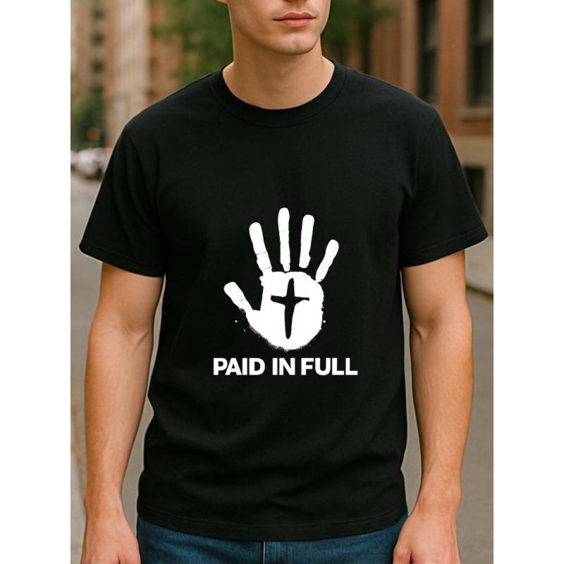 European Size Men'S Casual Short-Sleeved Round-Neck T-Shirt with Palm Cross Print | Comfortable, Breathable, All-Season, Medium Stretch Fabric