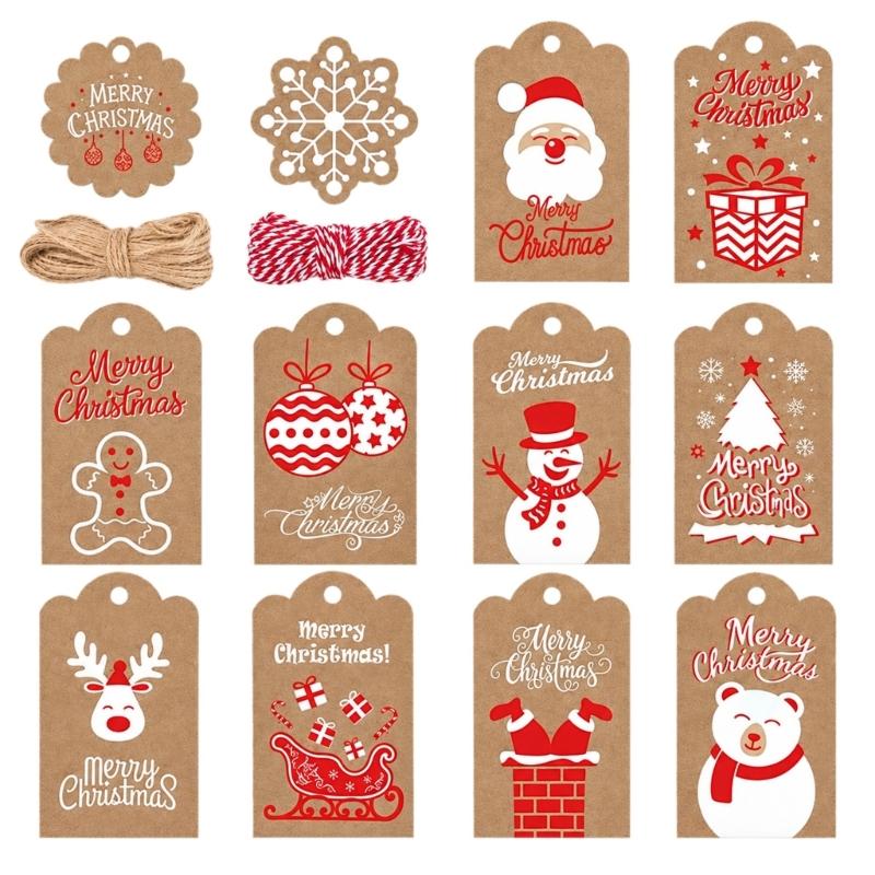 Christmas Gift Label and Reading Marker Set, 120 Paper Labels with String for Presents, Greeting Cards, Table Cards, and Party Favors