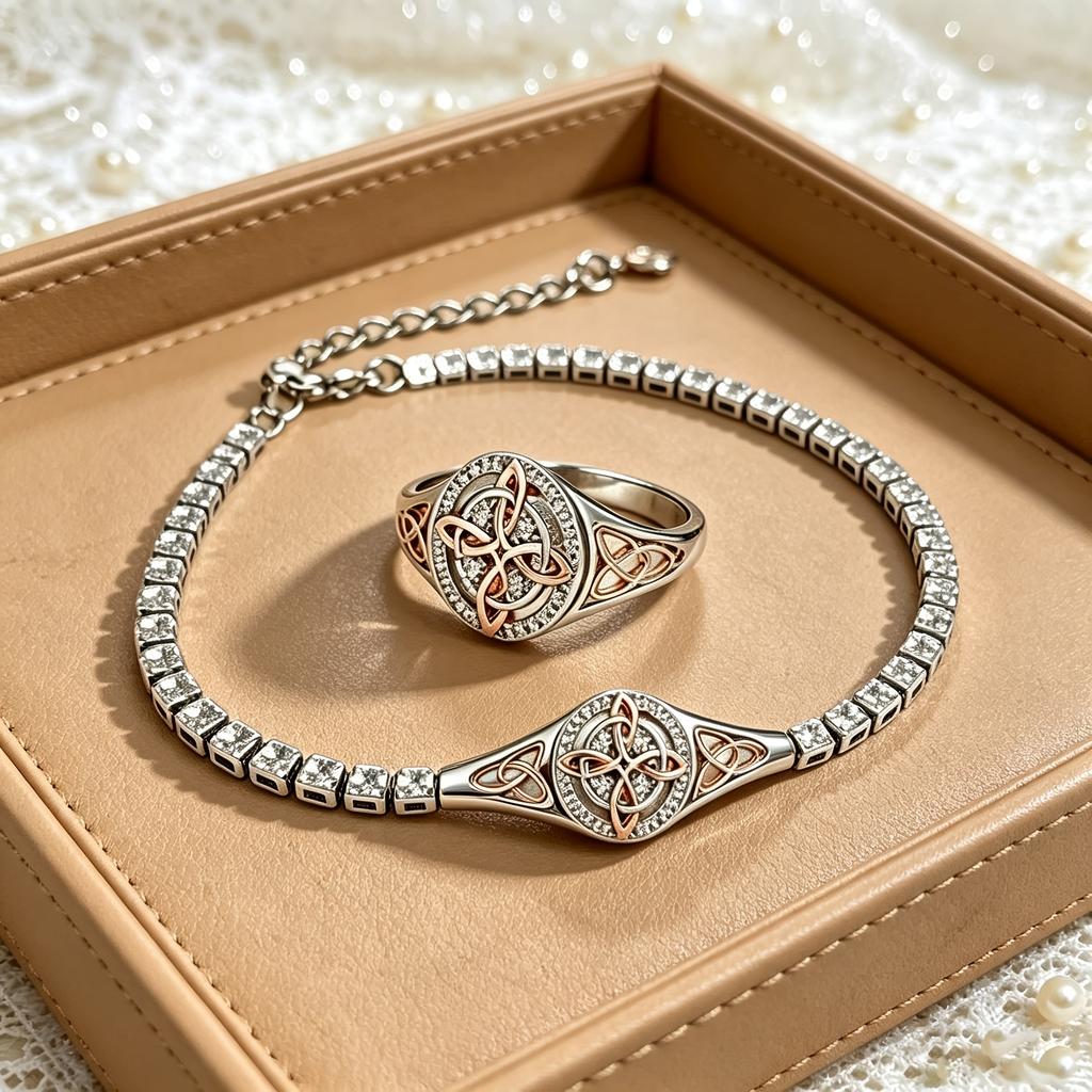 Two-piece Celtic Knot Zircon Jewelry Set Exquisite and elegant Light Luxury High-End Sense Daily outfit coordination The first choice for gifts on