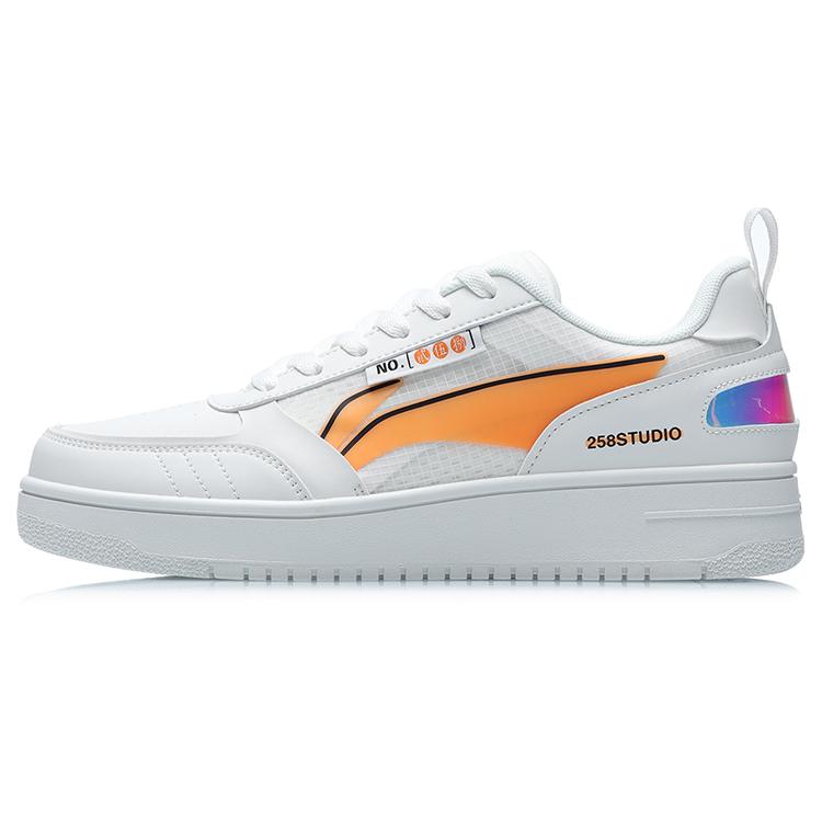 New LiNing NO.258 Anti Slip Wear Resistant Low Top Skateboard Shoes Unisex White Orange AGCR201-1