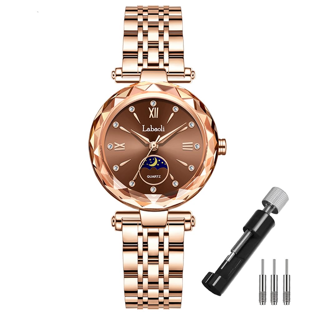 

Rose Gold Watch with Brand Stainless Gift for Brown Women s Crystals, Stylish, Waterproof, Name, Business, Steel, Luxury, Cute, Her,