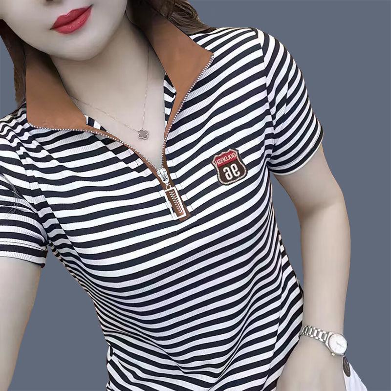 Vară Nou Tricou cu Mânecă Scurtă cu Fermoar la Jumătate Top de Damă Versatil Guler Lejer Mărimi Mari Mamă de Vârstă Mijlocie Tricou POLO