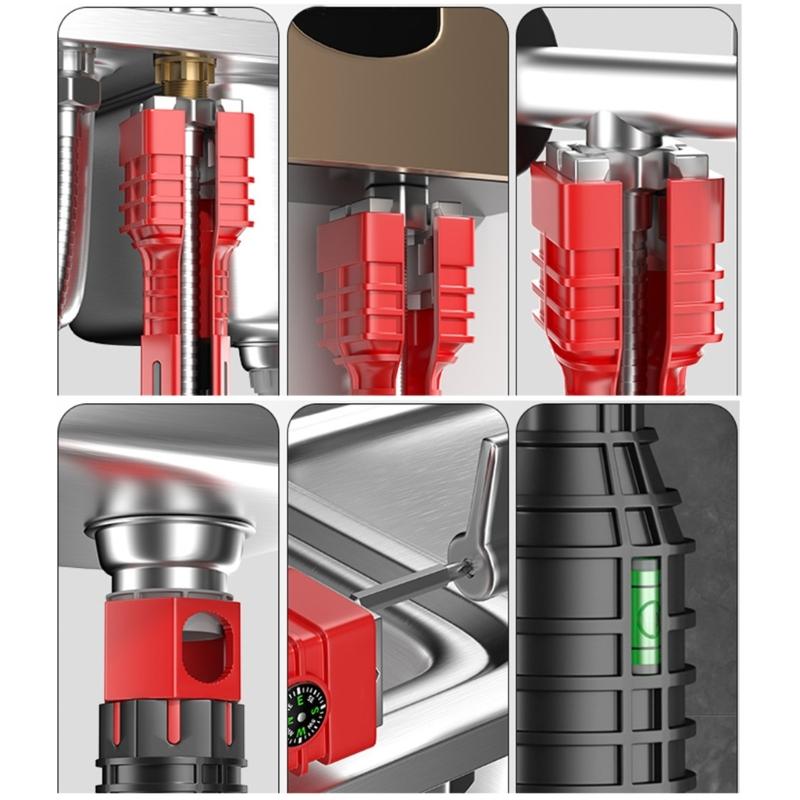 24 In 1 Faucet and Sink Installer Wrench Multipurpose Basin Wrench Plumbing Tool for Bathroorm Kitchen Flume Wrench