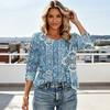 Damen Casual Lockere Passform Dreiviertelarm Oberteil Rundhalsausschnitt Bohème-Print Bluse Leichter Bequemer Stoff Geeignet für den täglichen Gebrauch