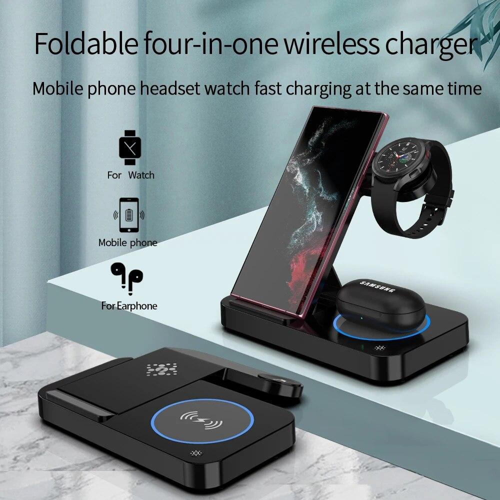 4 in 1 Wireless Charger Stand Pad For iPhone 14 13 X Samsung Apple Watch Airpods iWatch Foldable Fast Charging Dock Station