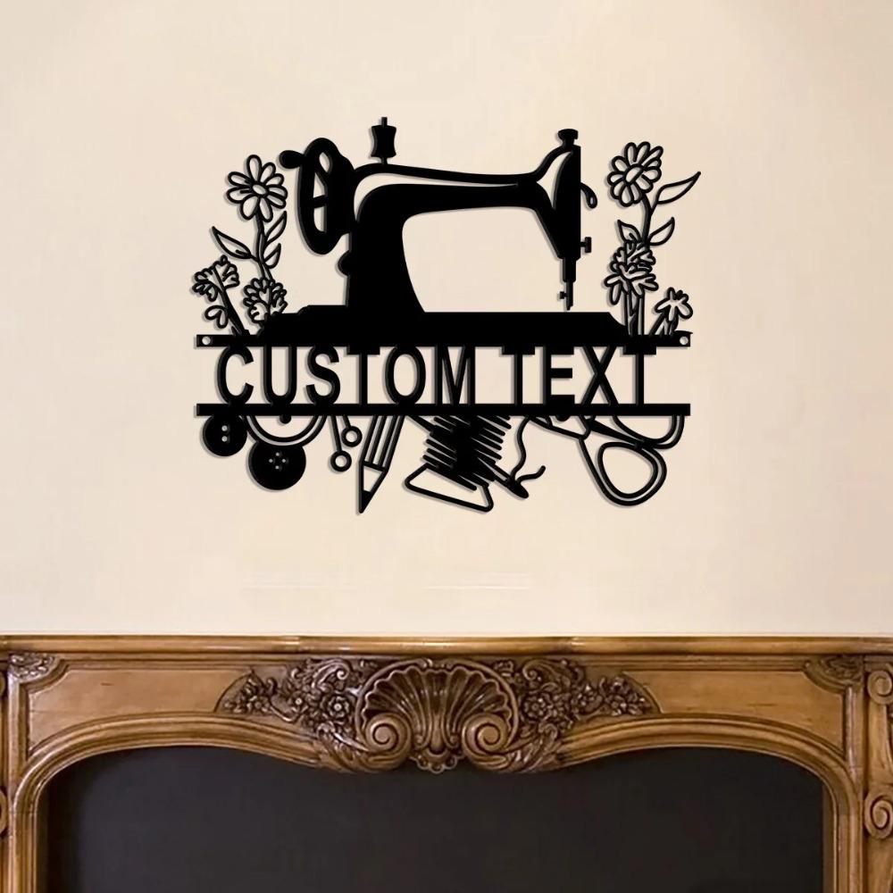 Custom Metal Sewing Wall Art - Personalized Needlework Sign & Sewing Machine Emblem for Sewing Room Decor, 140 chars