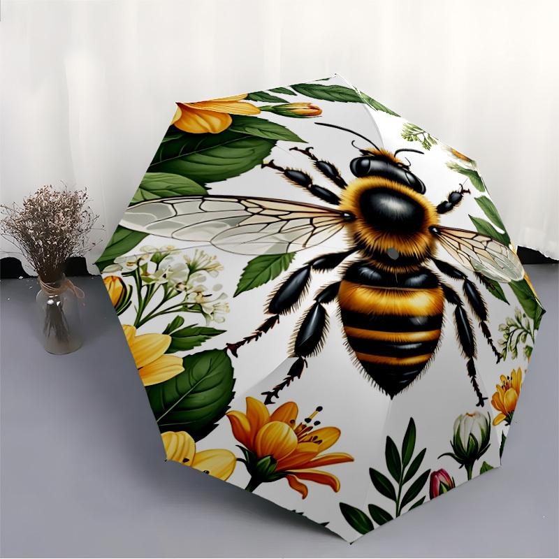 1pc Bee Floral Pattern Automatic Open/Close Umbrella - Portable Collapsible Umbrella with 8-Rib Stability, Fashion Lovers Yy251017113