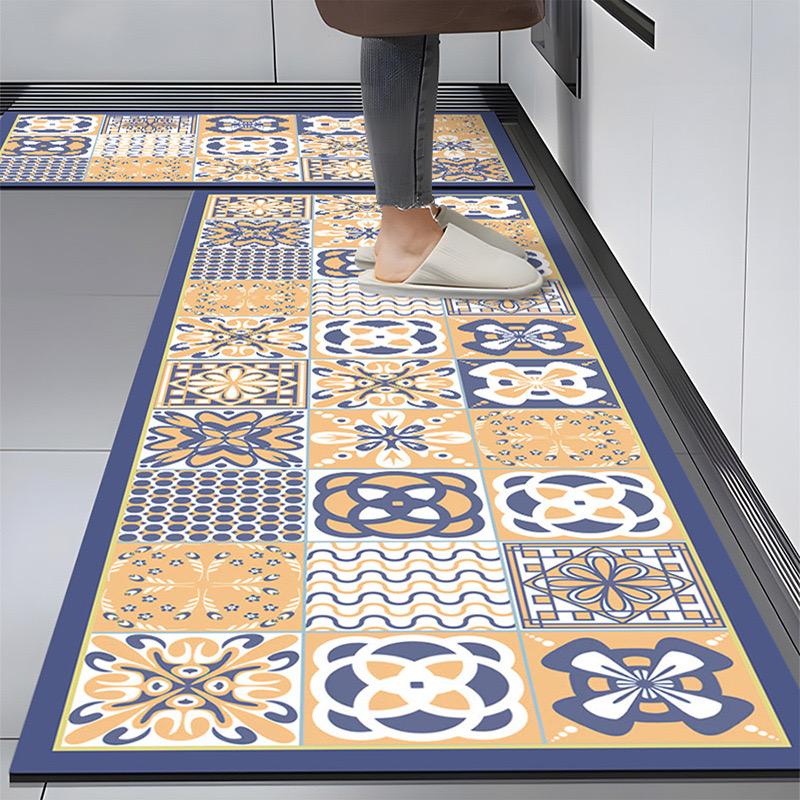 1PC Retro American Kitchen Soft Diatomized Mud Floor Mat Long Strip Combination Wash Waterproof And Oil Proof Foot Mat