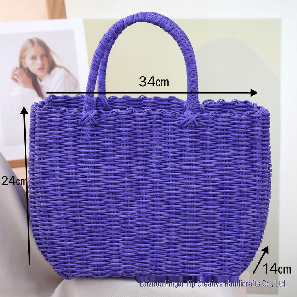 Pastoral Style Influencer Ladies Handbag: Imitation Rattan Woven Picnic & Shopping Basket Bag